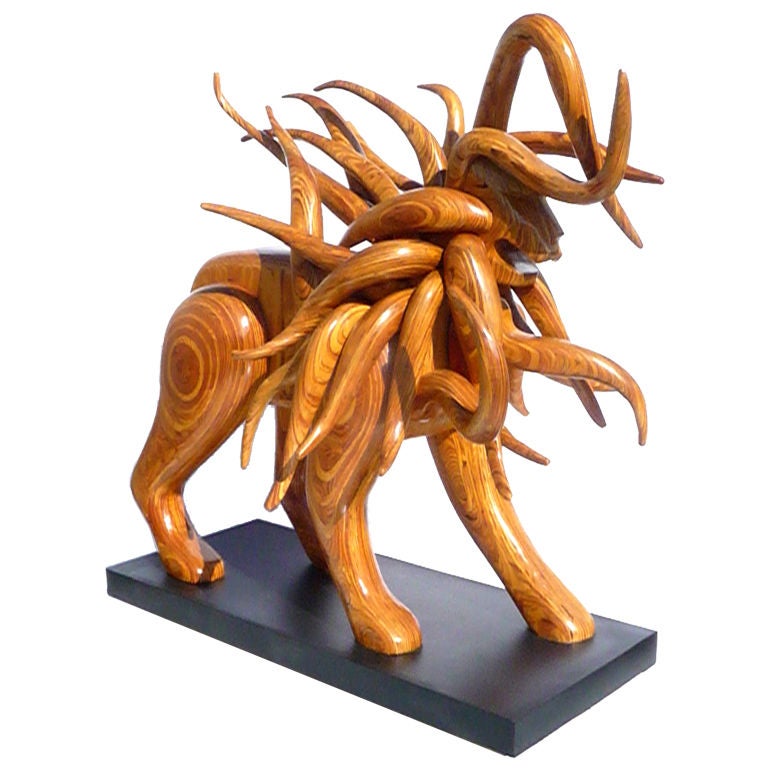 Monumental Carved Wood Lion Sculpture by Hy Farber For Sale