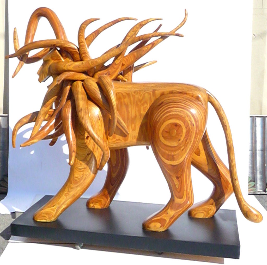Monumental Carved Wood Lion Sculpture by Hy Farber For Sale 2