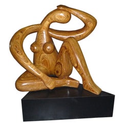 Retro Monumental Carved Wood Nude Sculpture by Hy Farber