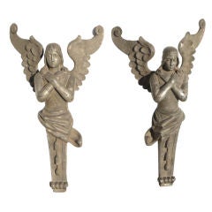 Mission San Juan Bautista Carved Wooden Native Angels Pair