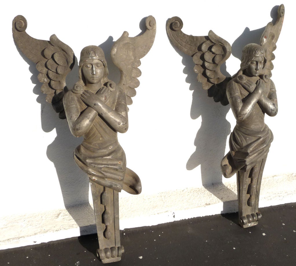 American Mission San Juan Bautista Carved Wooden Native Angels Pair