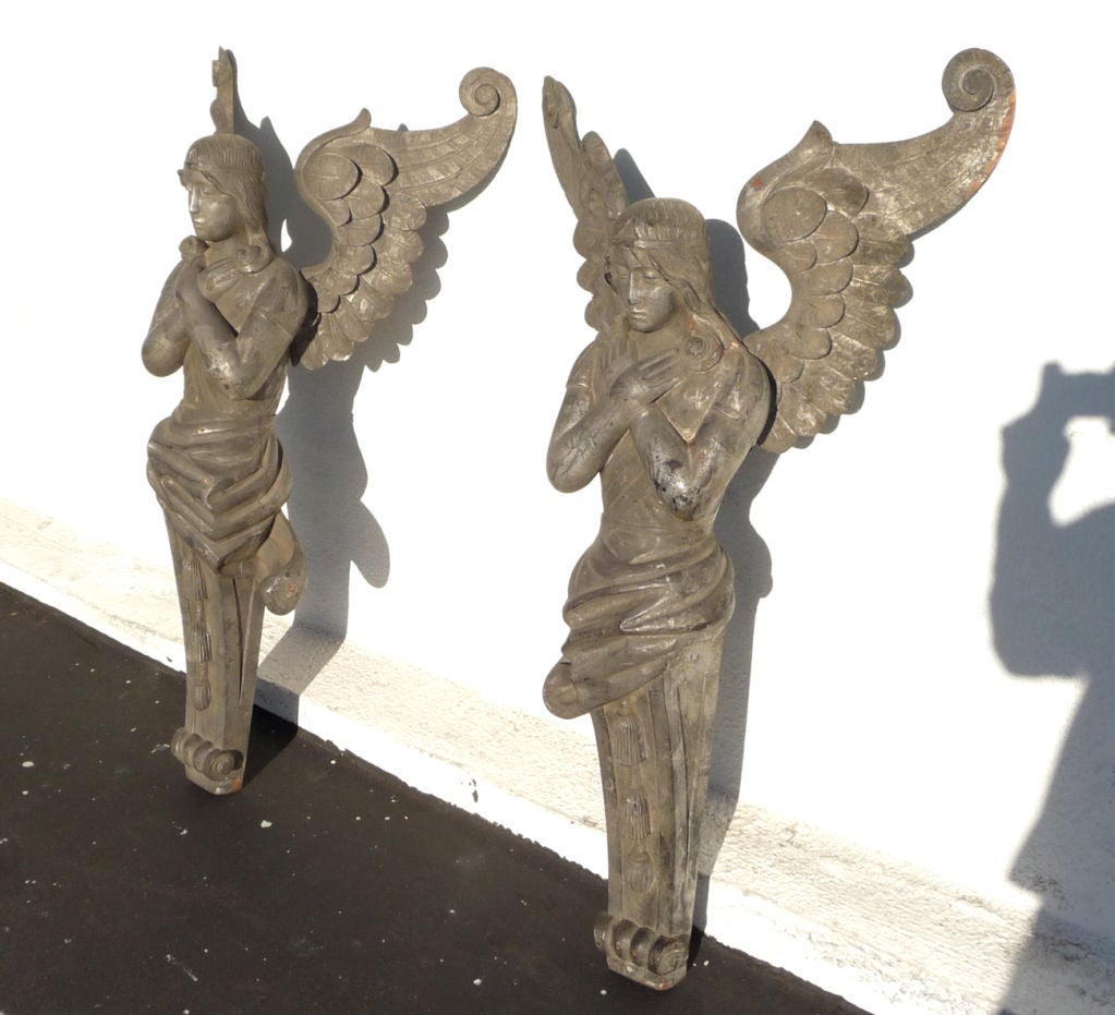 Mission San Juan Bautista Carved Wooden Native Angels Pair 4
