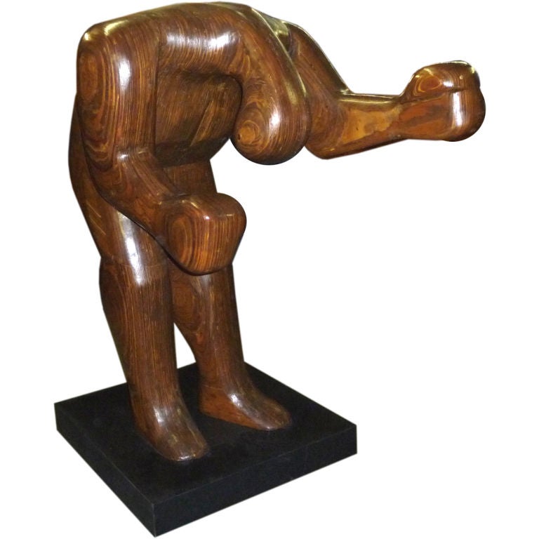Monumental Carved Wood Boxing Sculpture by Hy Farber For Sale at Monumental Carved Wood Boxing Sculpture by Hy Farber For Sale at