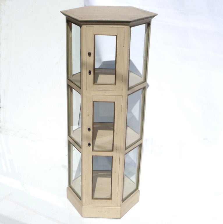 American Super Charming Painted Hexagonal Display Cabinet For Sale