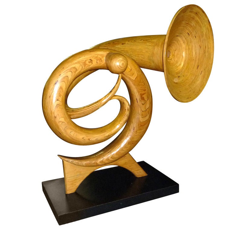 Monumental Carved Wood Tuba Player Sculpture by Hy Farber For Sale