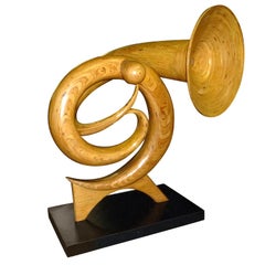 Retro Monumental Carved Wood Tuba Player Sculpture by Hy Farber