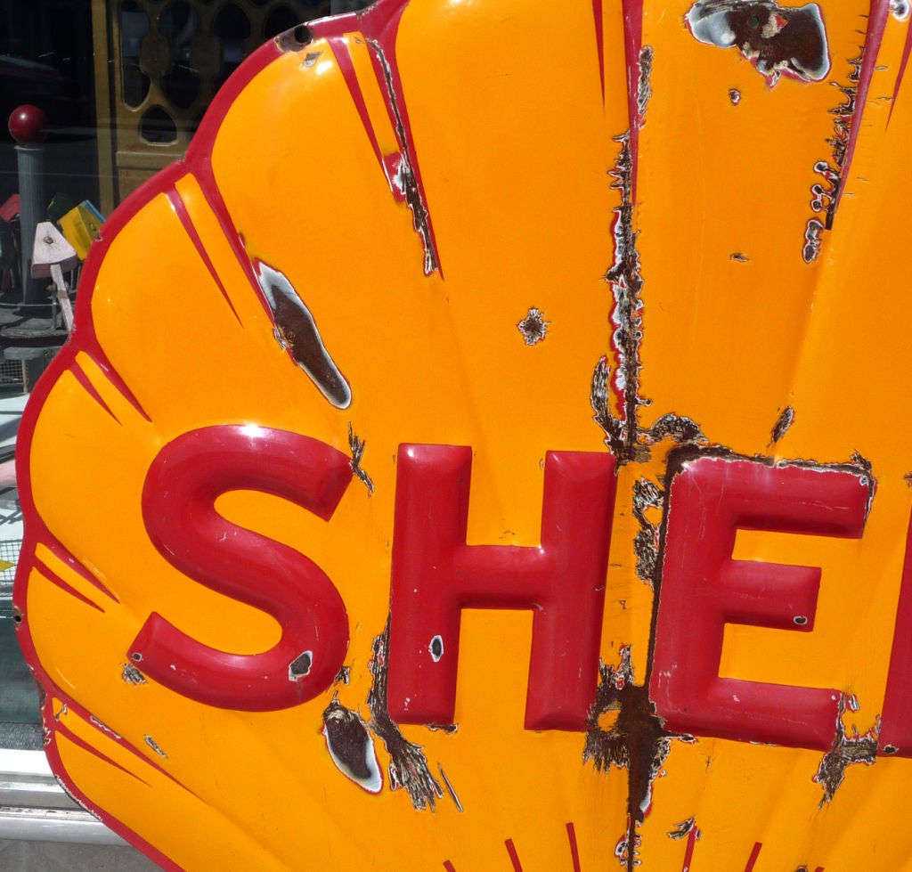 American Large Scale Porcelain Enameled Shell Gasoline Sign