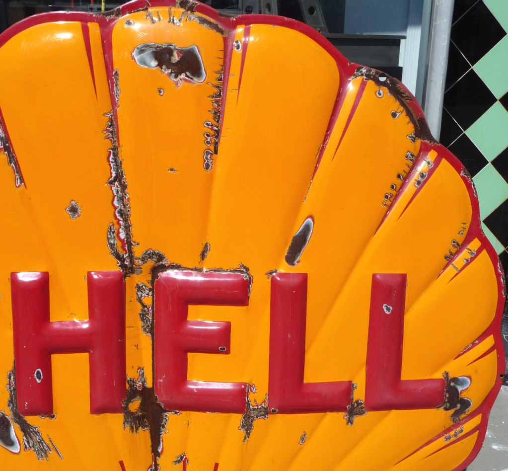 Mid-20th Century Large Scale Porcelain Enameled Shell Gasoline Sign