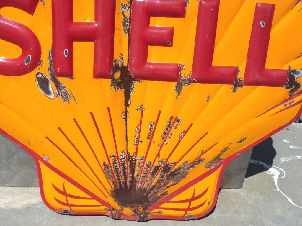 Large Scale Porcelain Enameled Shell Gasoline Sign 1