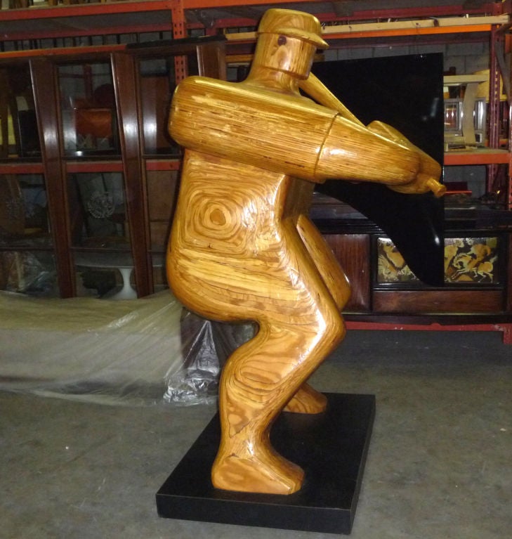 American Monumental Wood Baseball Player Sculpture by Hy Farber For Sale