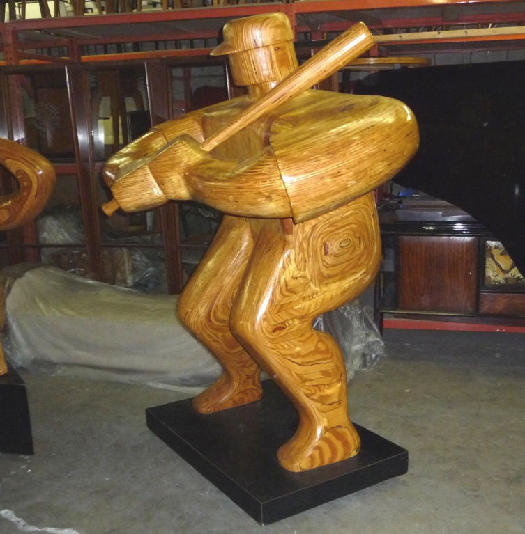 Monumental Wood Baseball Player Sculpture by Hy Farber In Excellent Condition For Sale In North Hollywood, CA