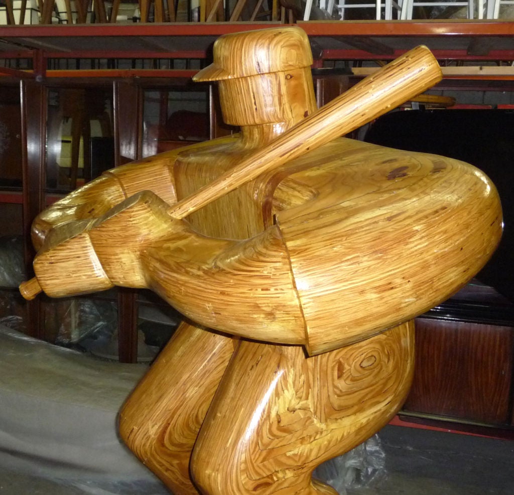 Laminate Monumental Wood Baseball Player Sculpture by Hy Farber For Sale