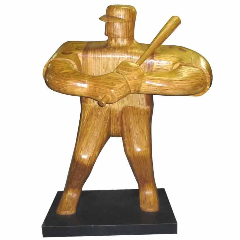 Monumental Wood Baseball Player Sculpture by Hy Farber For Sale