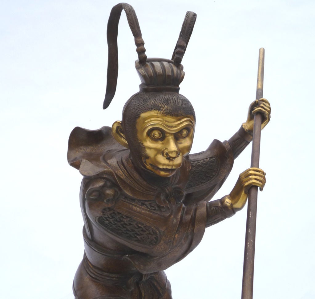Asian Large Bronze Statue of Sun Wukong Warrior For Sale