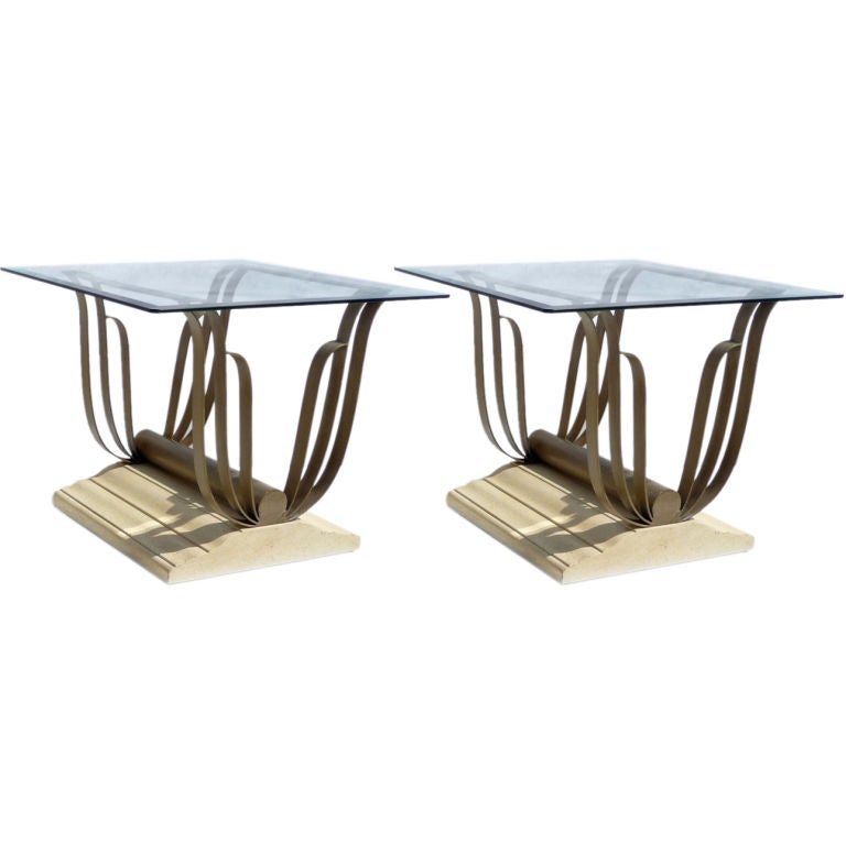 Pair of Art Deco Sculpted Iron "Butterfly" End Tables For Sale