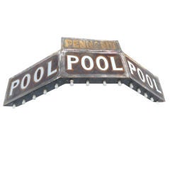 Vintage Incredible Painted Tin Lighted Pool Hall Marquee Sign