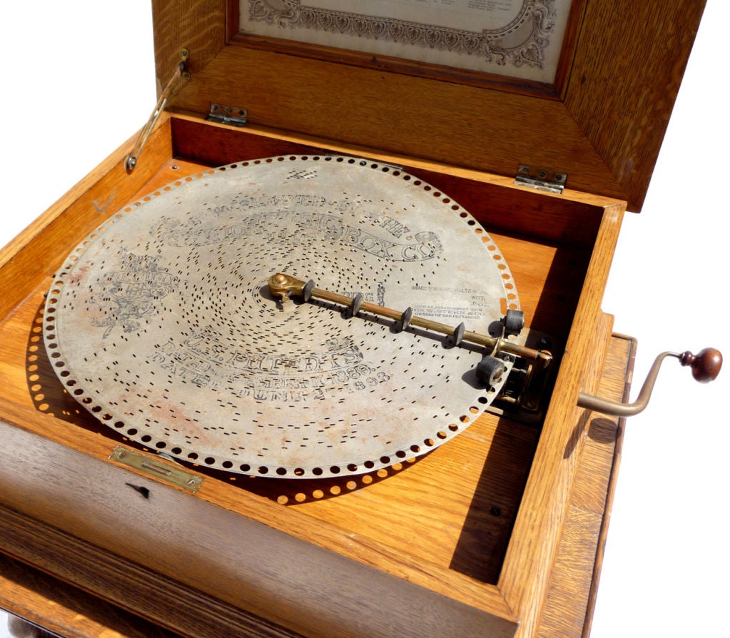 19th Century Regina Disc Player with Original Disc Storage Cabinet
