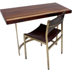 Rosewood and Brass Console Table or Writing Desk with Chair