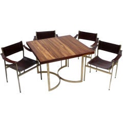 Used Rosewood and Brass Game Table and Chairs