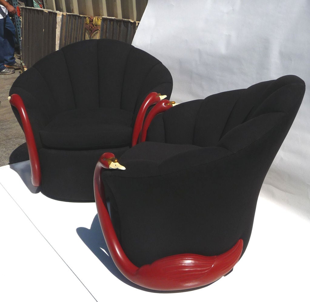Painted Art Deco Style Swan Club Chairs by Vermillion