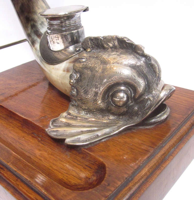 Victorian Silver and Horn Inkwell and Summons Bell
