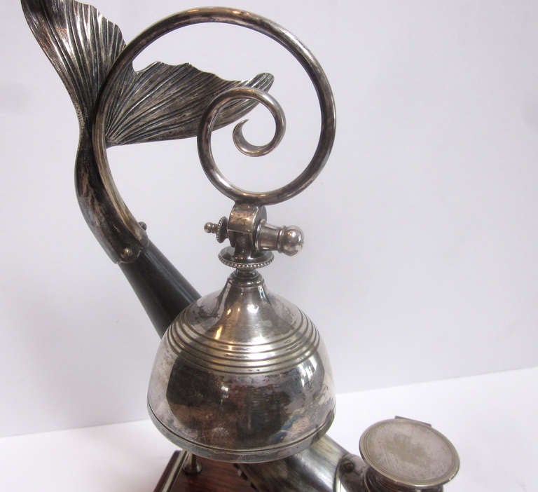 Silver and Horn Inkwell and Summons Bell In Good Condition In North Hollywood, CA