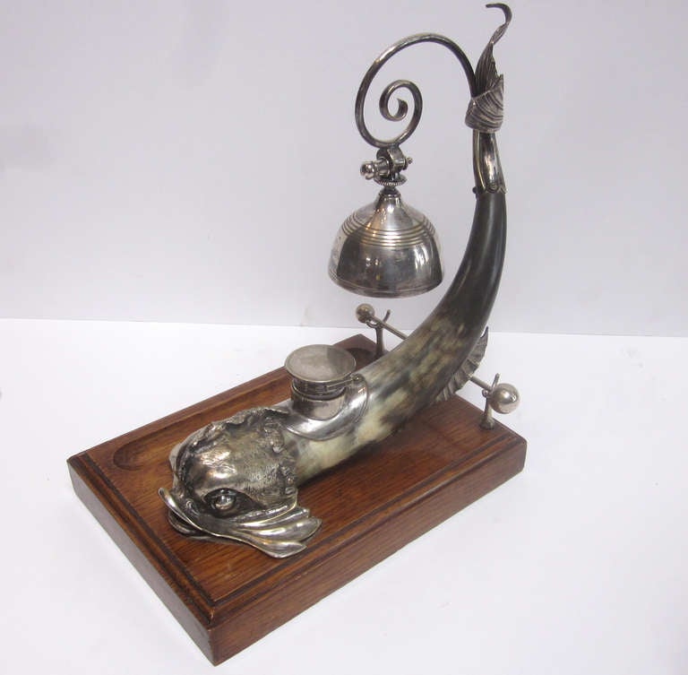 Silver and Horn Inkwell and Summons Bell 1