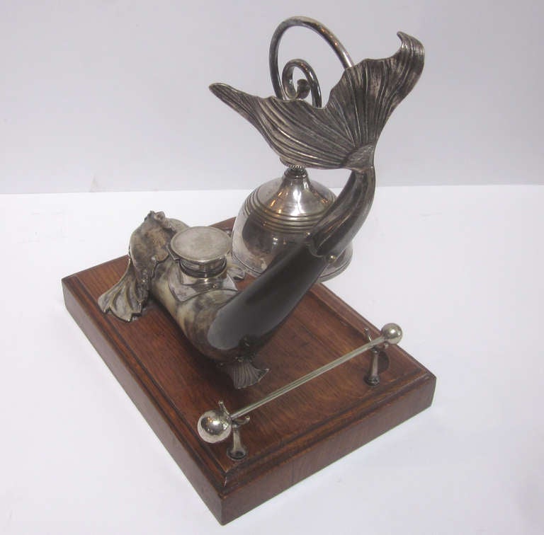 Silver and Horn Inkwell and Summons Bell 2