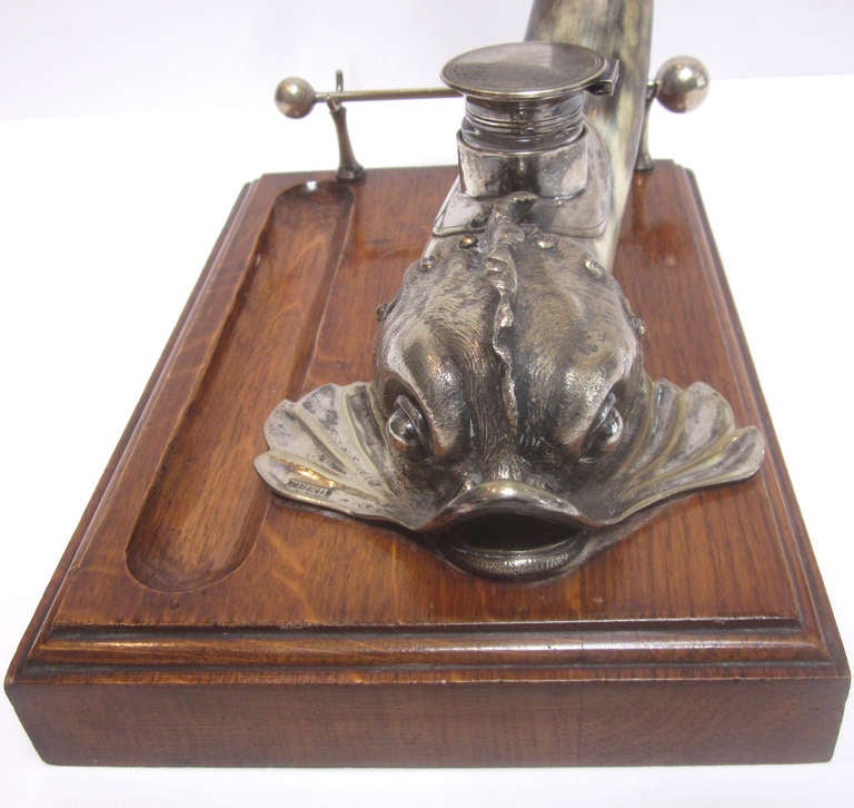 Silver and Horn Inkwell and Summons Bell 3