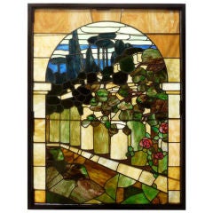 Antique Pictorial Stained Glass Window from Bunker Hill Los Angeles