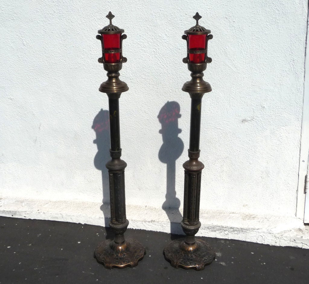 Lighted Votive Church Lamps in Copper and Bakelite