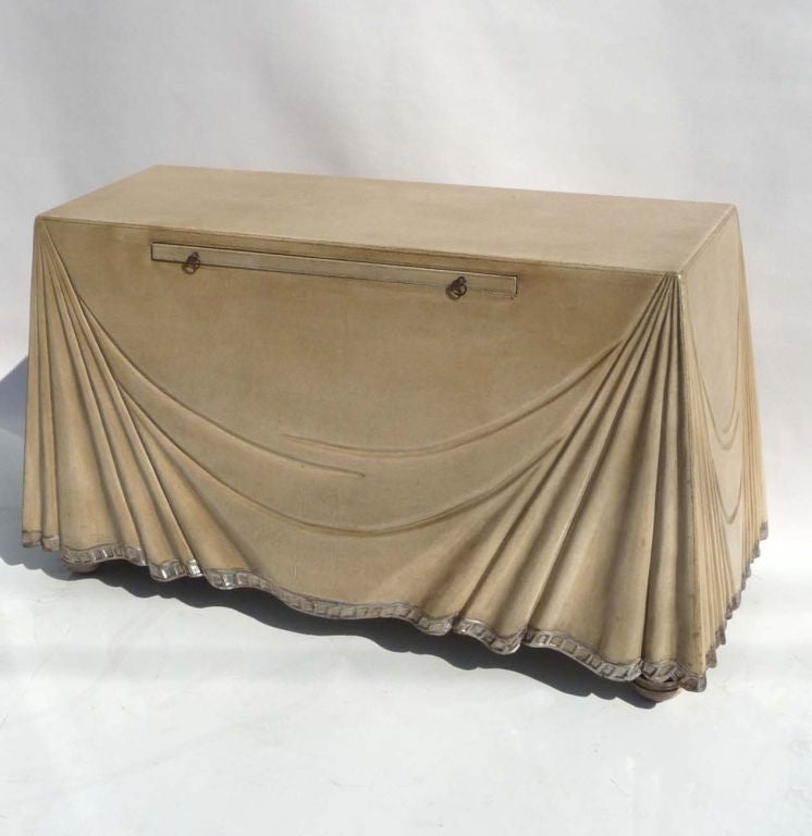 Leather Covered Center Console Attributed to Aldo Tura