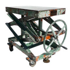 Antique Industrial Painted Steel Rolling "Scissor" Table