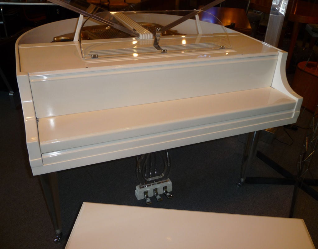 Mid-20th Century Wurlitzer Petite Butterfly Baby Grand - Lucite & White Lacquer