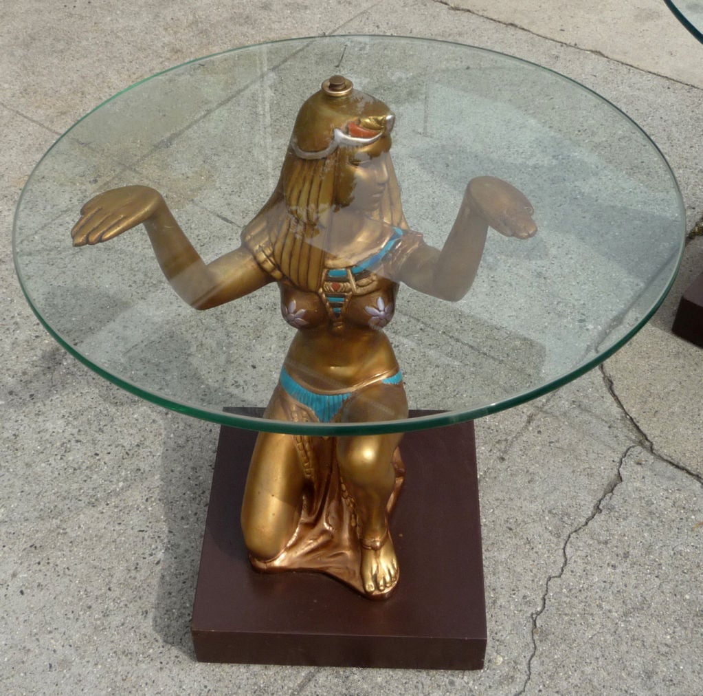 Cleopatra Egyptian Glass Topped Tables In Good Condition In North Hollywood, CA