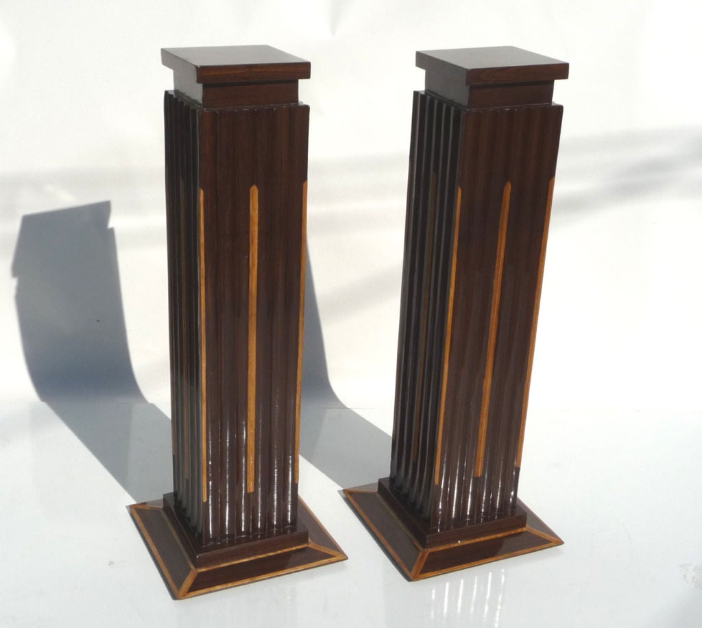 Pair of Classical Art Deco Pedestals in Rosewood and Maple