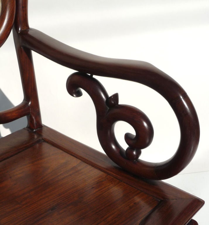Solid Rosewood and Marble Asian Arm Chairs For Sale 1