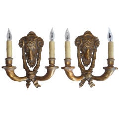 Carved Wooden Rams Head Wall Sconces