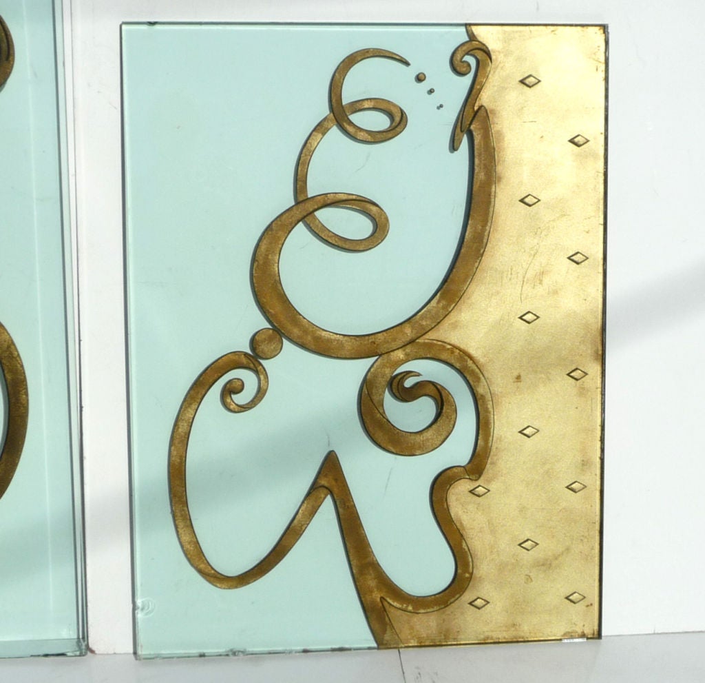Phenomenal Architectural Etched and Gilded Glass Panels For Sale at 1stDibs
