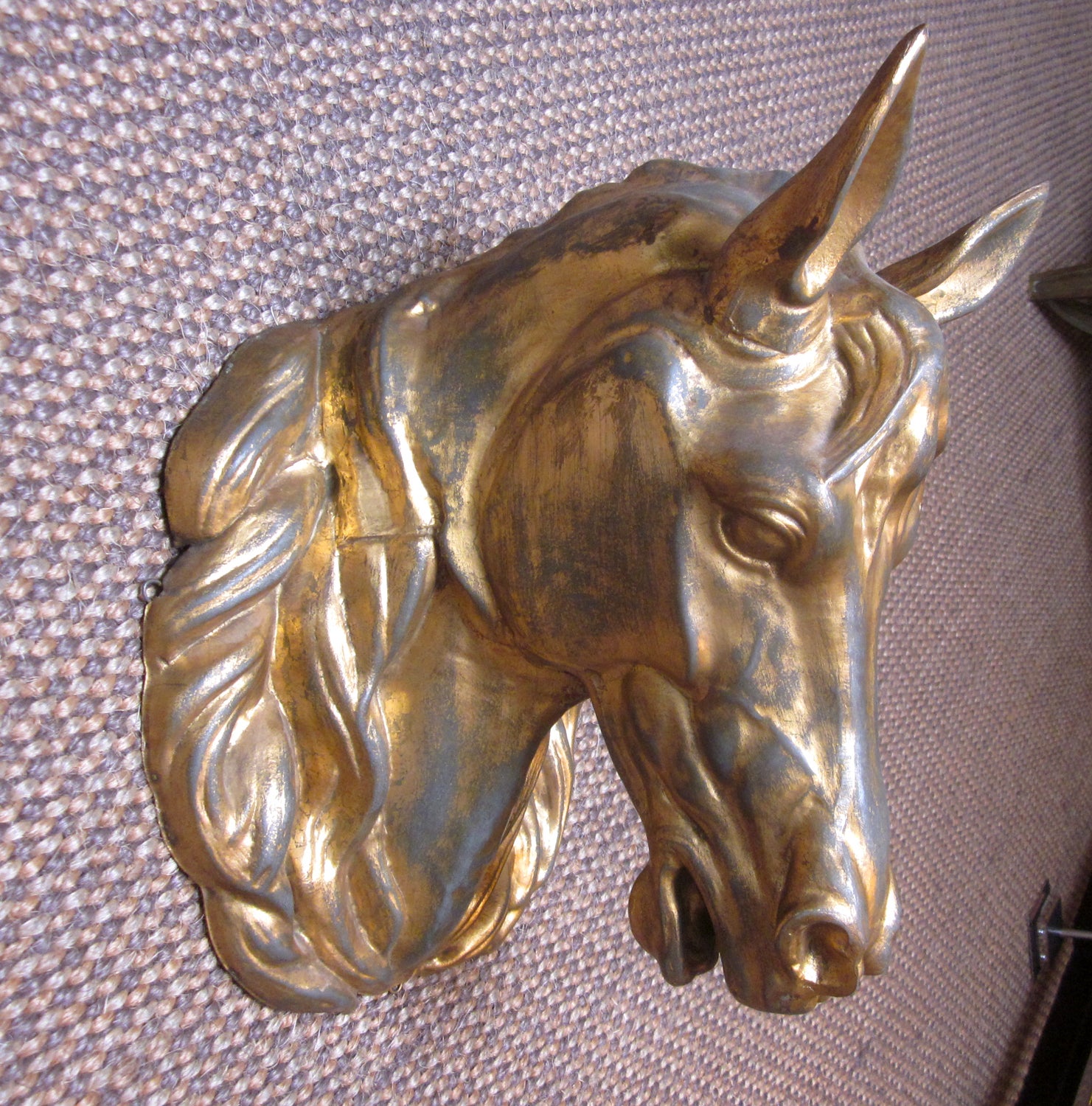 French Gilded Zinc Horse Head Butcher Sign