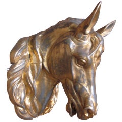 French Gilded Zinc Horse Head Butcher Sign