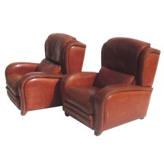 Vintage Aged Leather Club Chairs or Screening Room Chairs
