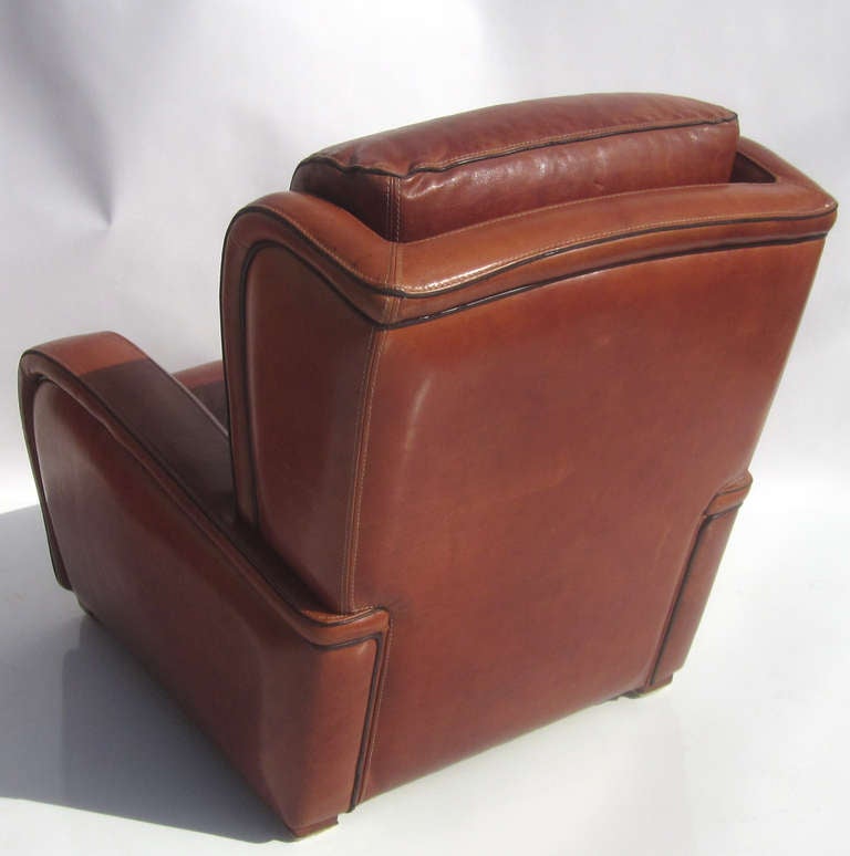 Art Deco Aged Leather Club Chairs or Screening Room Chairs
