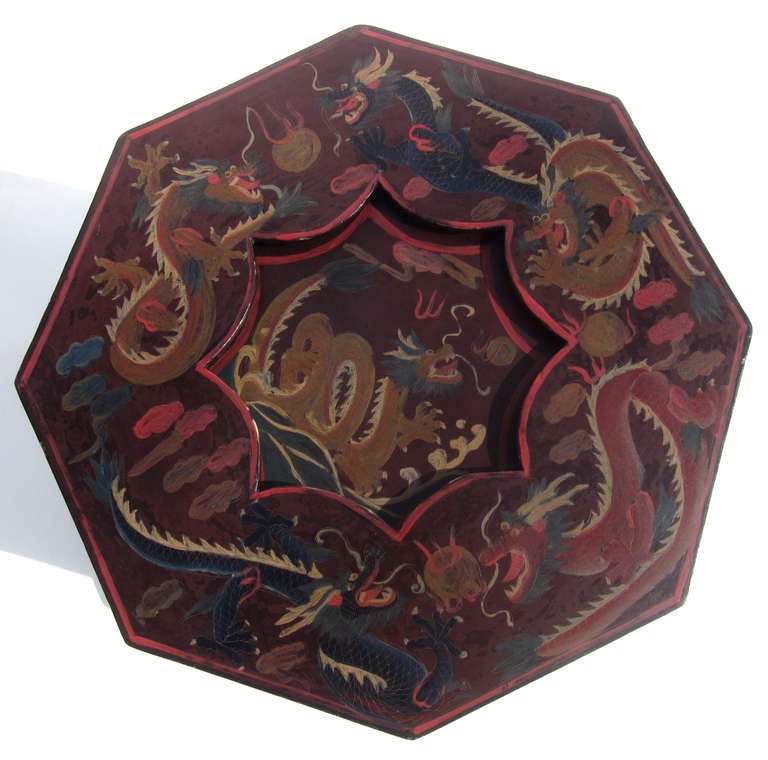 Wood Painted Dragons Chinese Wedding Basket