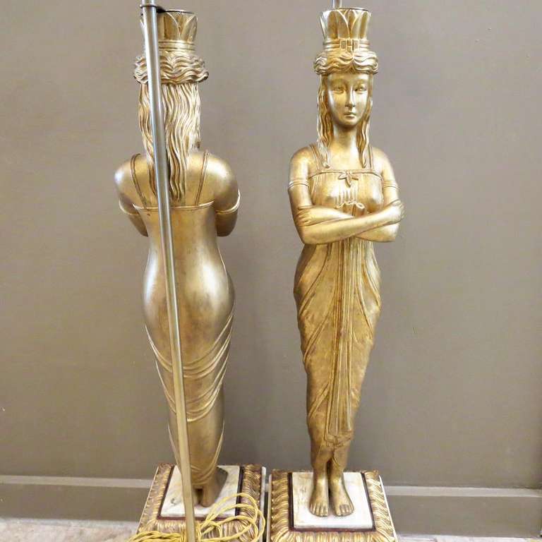 American Grand Scale Egyptian Revival Art Deco Table Lamps