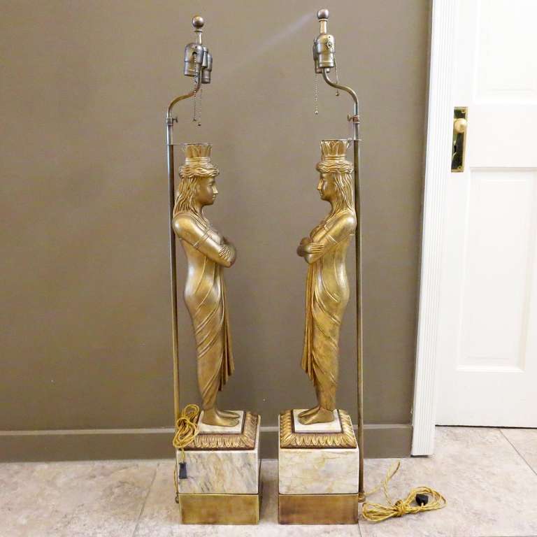 Grand Scale Egyptian Revival Art Deco Table Lamps In Excellent Condition In North Hollywood, CA