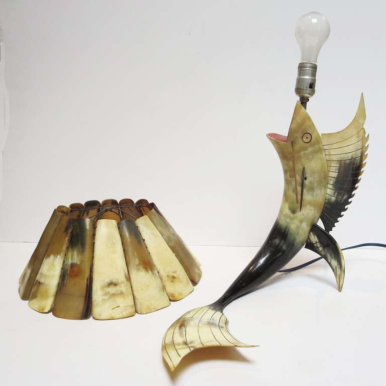 Whimsical Steer Horn Folk Art Fish Lamps