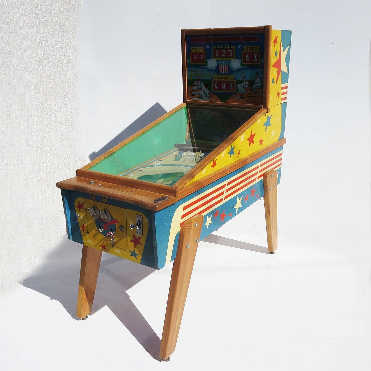 We have had a few baseball games over the years, but this one stands out as one of the best! The machine came from a private residence, where it has spent its life, rather than being beat on daily in an arcade. The cabinet paint is all original,