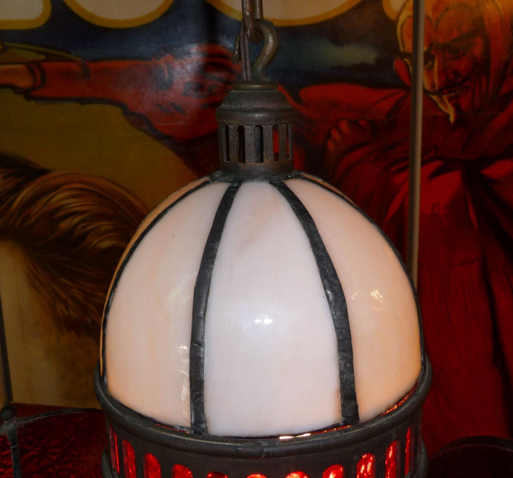 Mid-20th Century Leaded Glass Hanging National Cigars Lamp