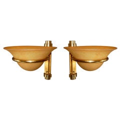 Art Deco Brass and Art Glass Sconces - Three Pairs Available